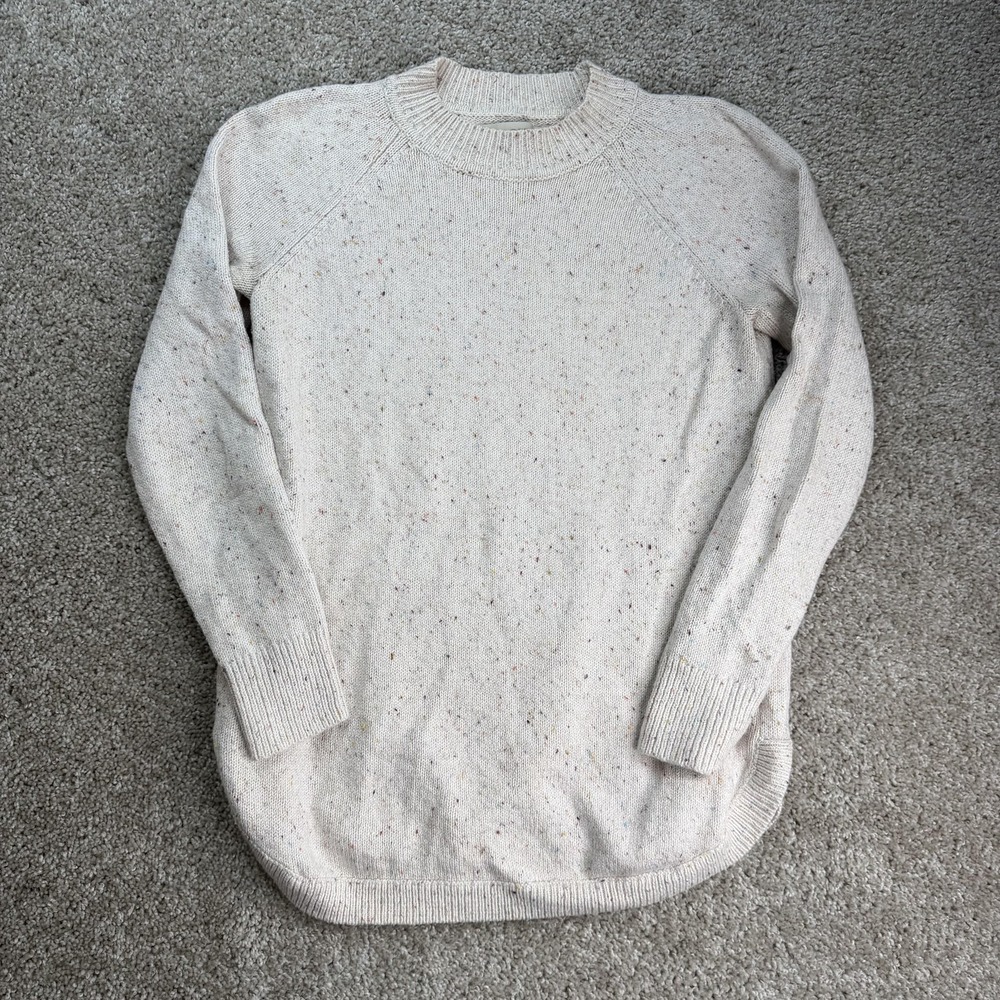 LOFT Petites Sweater Womens Small Petite White Knit Tunic Crew Neck Pullover